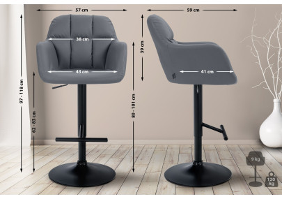 Tabouret de bar Natoma, similicuir, noir/gris