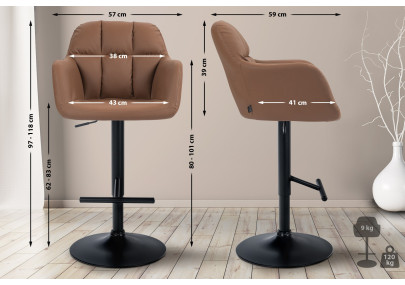 Tabouret de bar Natoma, similicuir, noir/marron clair