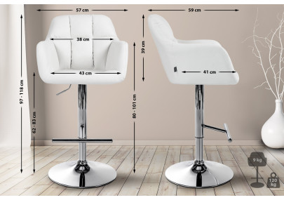 Tabouret de bar Natoma simili cuir chrome blanc