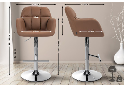 Tabouret de bar Natoma, similicuir, chromé, marron clair