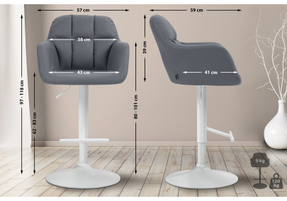 Tabouret de bar Natoma simili cuir blanc gris