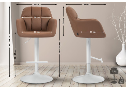 Tabouret de bar Natoma, similicuir, blanc/marron clair