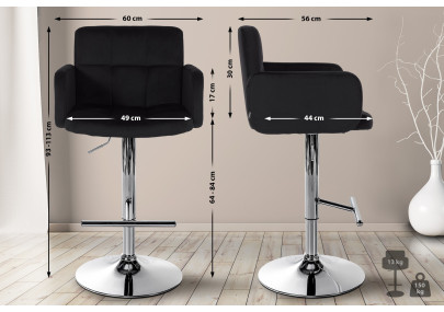 Tabouret de bar Los Angeles velours chrome noir