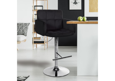 Tabouret de bar Los Angeles velours chrome noir