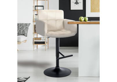Tabouret de bar Los Angeles velours noir crème