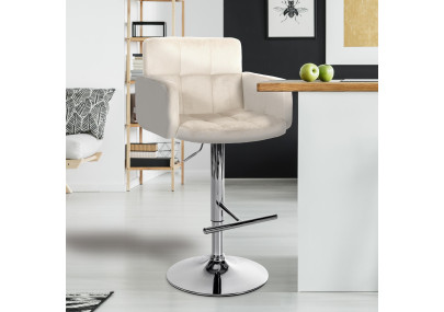 Tabouret de bar Los Angeles, velours, chrome, crème