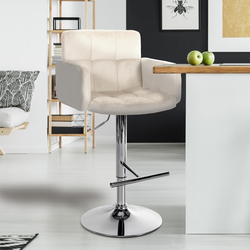 Tabouret de bar Los Angeles en velours chromé crème