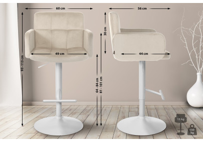 Tabouret de bar Los Angeles velours blanc crème