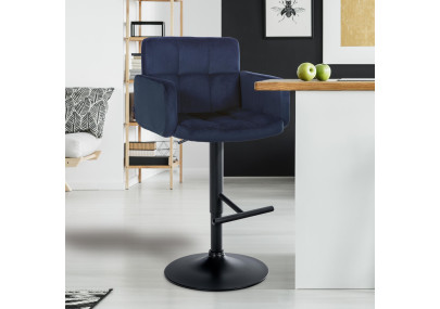 Taburete de bar Los Angeles en terciopelo Azul,Negro