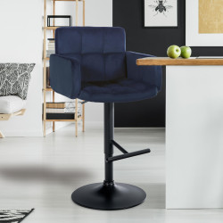 Tabouret de bar en velours noir, Los Angeles bleu