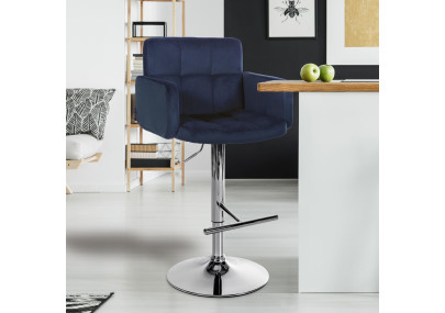 Tabouret de bar Los Angeles velours bleu chrome