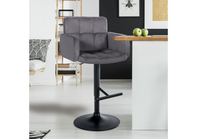 Tabouret de bar Los Angeles, velours, noir/gris foncé