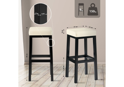 Tabouret de bar Taylor B85, similicuir, crème
