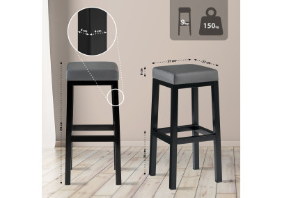 Tabouret de bar Taylor B85, similicuir, gris