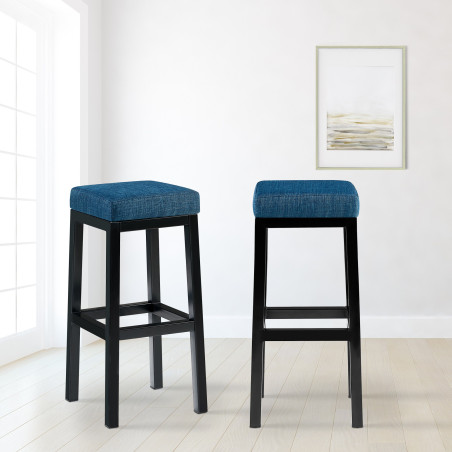 Tabouret de bar Taylor B85, tissu, bleu