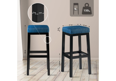 Tabouret de bar Taylor B85, tissu, bleu