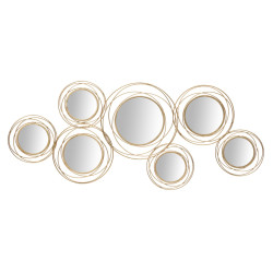 Panel de pared con espejos redondos dorados – 124x53 cm – Estilo Glam chic