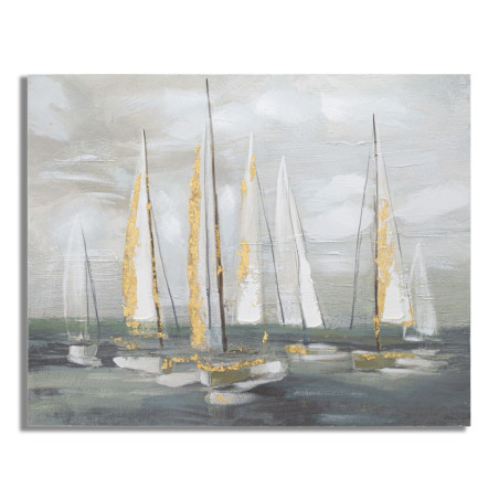 Pintura de parede dourada de barco – 100x80 cm – Quadro Glamoroso Luminoso e Refinado