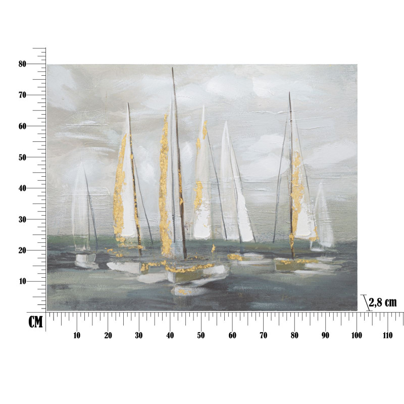 Peinture murale bateau doré – 100x80 cm – Tableau Glam lumineux et raffiné