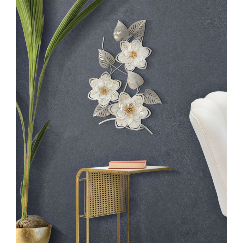 Painel de Parede em Ferro Forjado Artic – 39x67 cm – Elegante Padrão Floral Glam