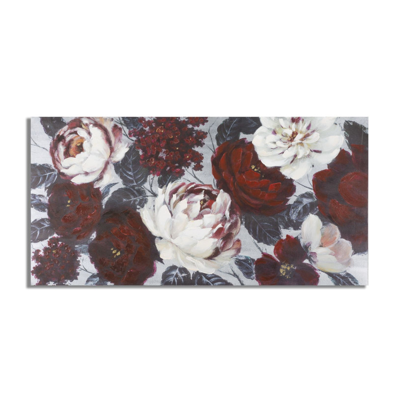 Tableau mural fait main fleur blanche et rouge – 120x60 cm – Peinture Glam florale
