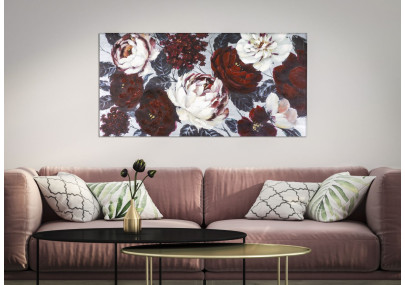 Tableau mural fait main fleur blanche et rouge – 120x60 cm – Peinture Glam florale