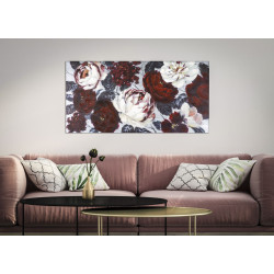 Tableau mural fait main fleur blanche et rouge – 120x60 cm – Peinture Glam florale