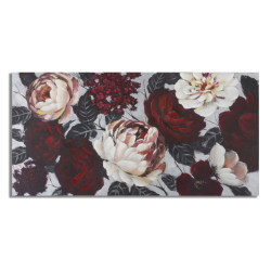 Tableau mural fait main fleurs blanches et rouges – 150x76 cm – Effet lumineux Glamour
