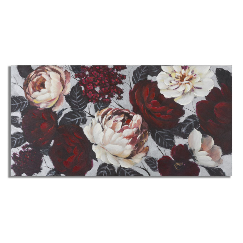 Tableau mural fait main fleurs blanches et rouges – 150x76 cm – Effet lumineux Glamour