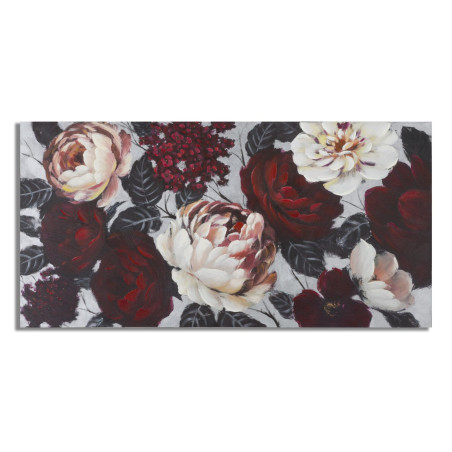 Tableau mural fait main fleurs blanches et rouges – 150x76 cm – Effet lumineux Glamour