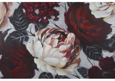 Tableau mural fait main fleurs blanches et rouges – 150x76 cm – Effet lumineux Glamour