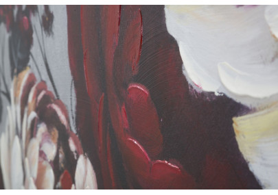 Tableau mural fait main fleurs blanches et rouges – 150x76 cm – Effet lumineux Glamour