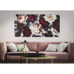 Tableau mural fait main fleurs blanches et rouges – 150x76 cm – Effet lumineux Glamour