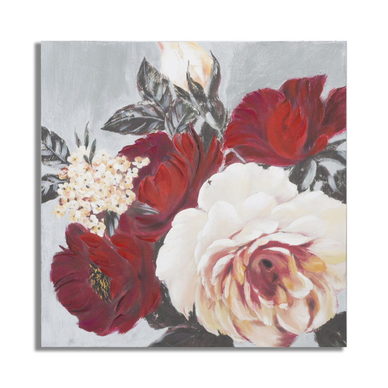 Tableau mural fait main carré floral – 90x90 cm – Déco peinte à la main élégante