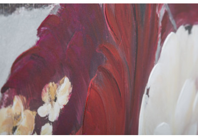 Tableau mural fait main carré floral – 90x90 cm – Déco peinte à la main élégante