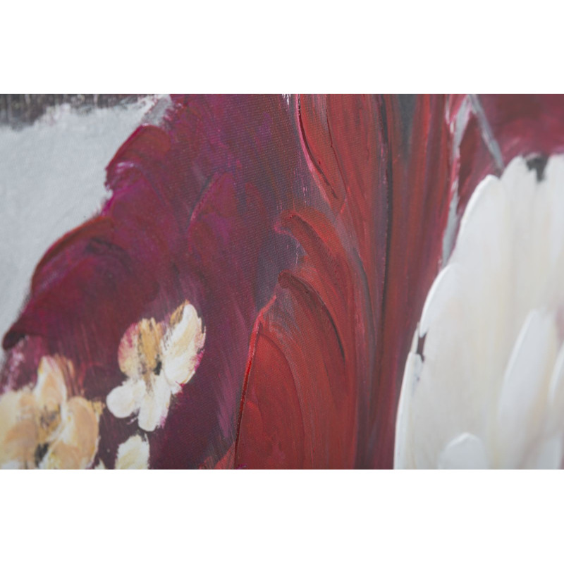 Tableau mural fait main carré floral – 90x90 cm – Déco peinte à la main élégante