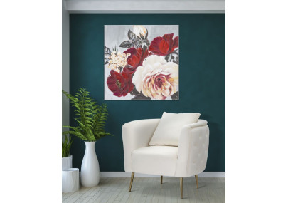 Tableau mural fait main carré floral – 90x90 cm – Déco peinte à la main élégante
