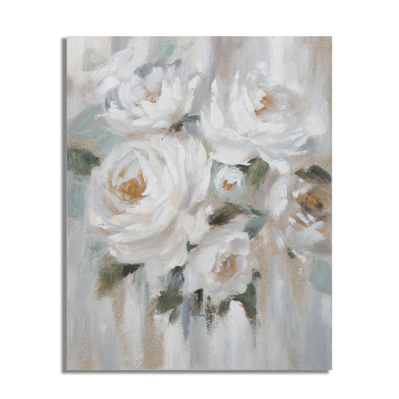 Tableau mural fait main fleur crème – 80x100 cm – Peinture murale Glam douce et raffinée