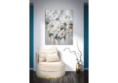 Tableau mural fait main fleur crème – 80x100 cm – Peinture murale Glam douce et raffinée