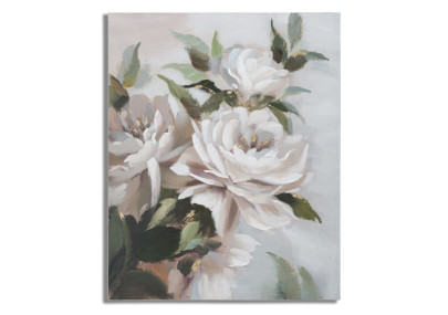 Tableau mural fait main fleurs et feuilles – 100x80 cm – Style nature chic Glam