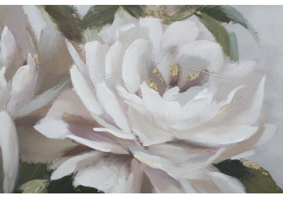 Tableau mural fait main fleurs et feuilles – 100x80 cm – Style nature chic Glam