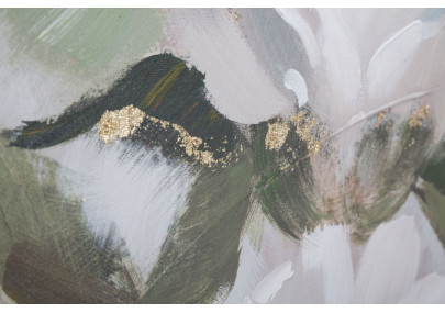 Tableau mural fait main fleurs et feuilles – 100x80 cm – Style nature chic Glam