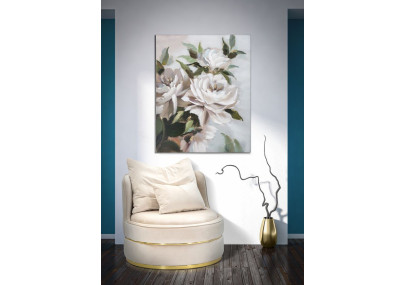 Tableau mural fait main fleurs et feuilles – 100x80 cm – Style nature chic Glam