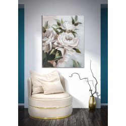 Tableau mural fait main fleurs et feuilles – 100x80 cm – Style nature chic Glam