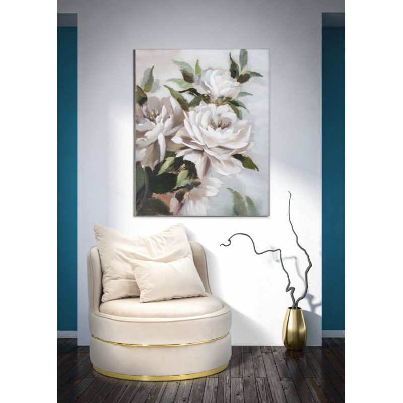 Tableau mural fait main fleurs et feuilles – 100x80 cm – Style nature chic Glam