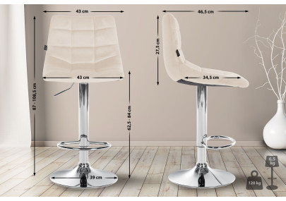 Lot de 2 tabourets de bar Jerry velours chrome crème