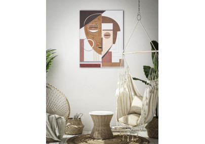 Tableau mural fait main visage ethnique – 60x80 cm – Style Bohème Chic et culturel