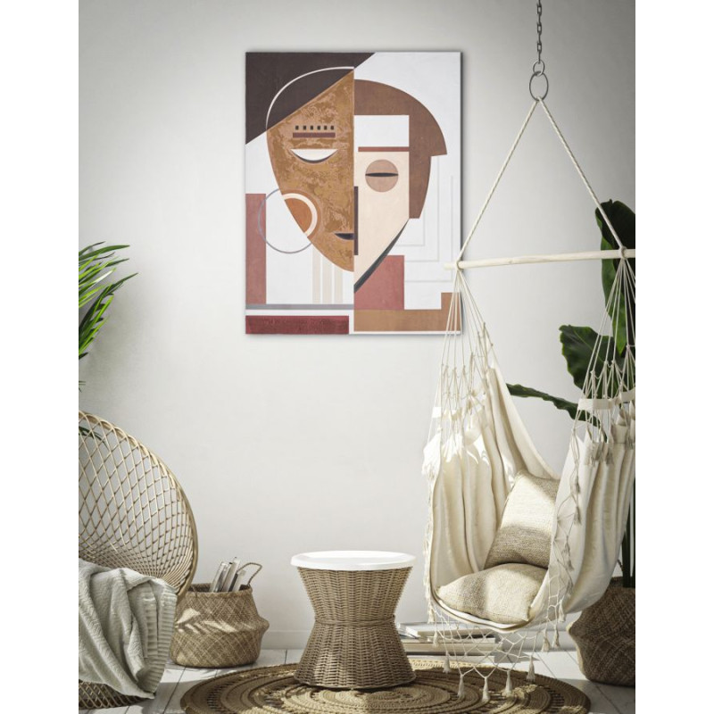 Tableau mural fait main visage ethnique – 60x80 cm – Style Bohème Chic et culturel