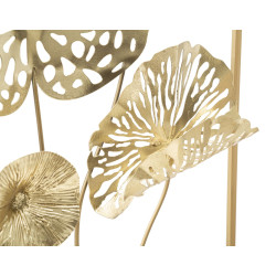 Panneau mural en fer fleurs dorées – 50x50 cm – Élégance florale Glam