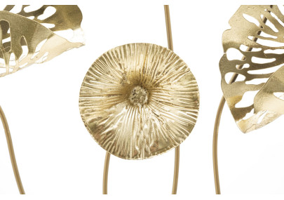 Panneau mural en fer fleurs dorées – 50x50 cm – Élégance florale Glam